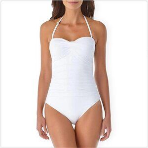 Anne Cole White Twist Front Shirred One Piece Swimsuit Summer NWT NEW 6